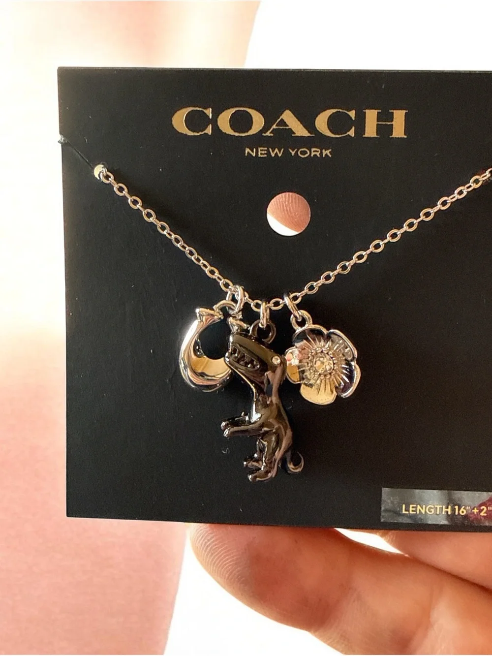 Coach  Rexy Signature Charm Necklace silver Tone nwt